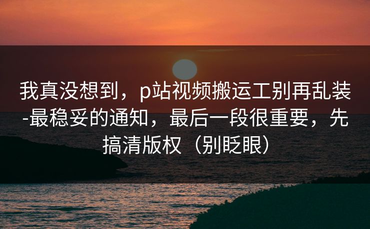 我真没想到，p站视频搬运工别再乱装-最稳妥的通知，最后一段很重要，先搞清版权（别眨眼）