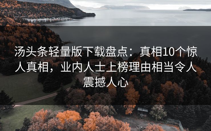 汤头条轻量版下载盘点：真相10个惊人真相，业内人士上榜理由相当令人震撼人心